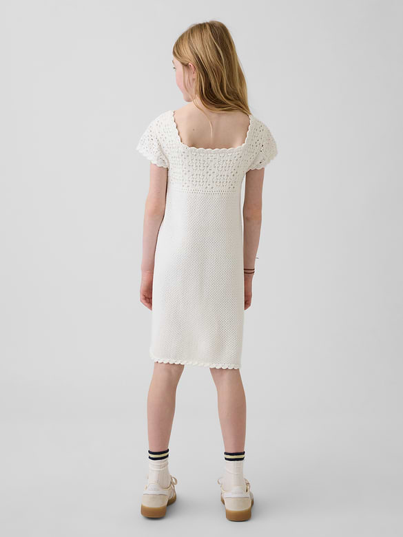 Kids 100% Cotton Crochet Sweater Dress