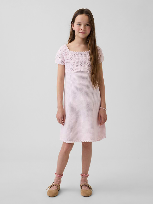 Kids 100% Cotton Crochet Sweater Dress