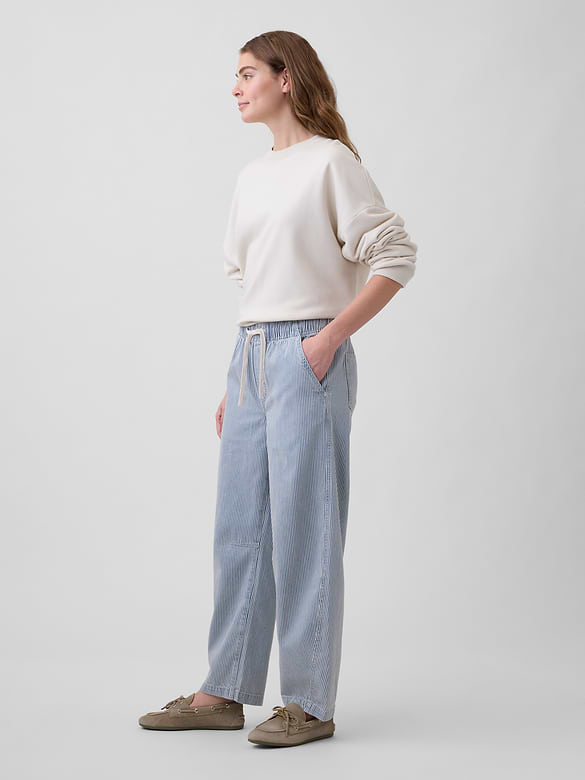 Mid Rise SuperSoft Stripe Pull-On Barrel Jeans