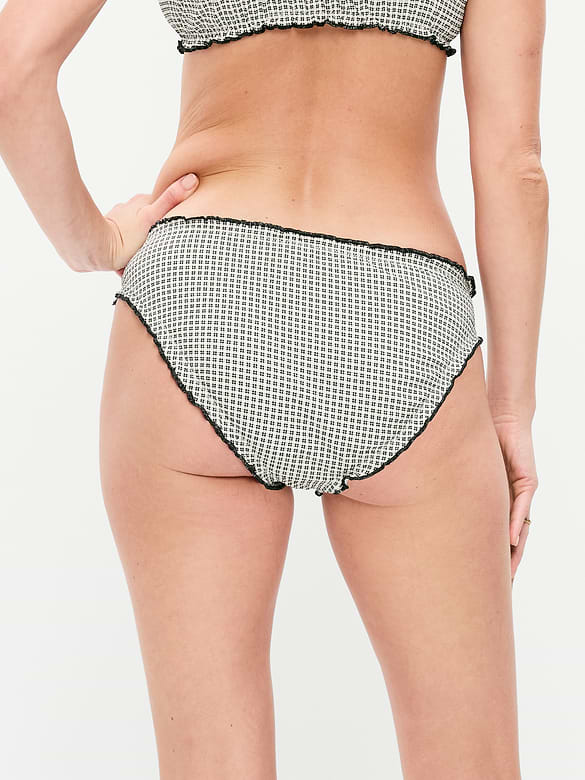 Mid-Rise Ruffle Trim Swim Bottoms