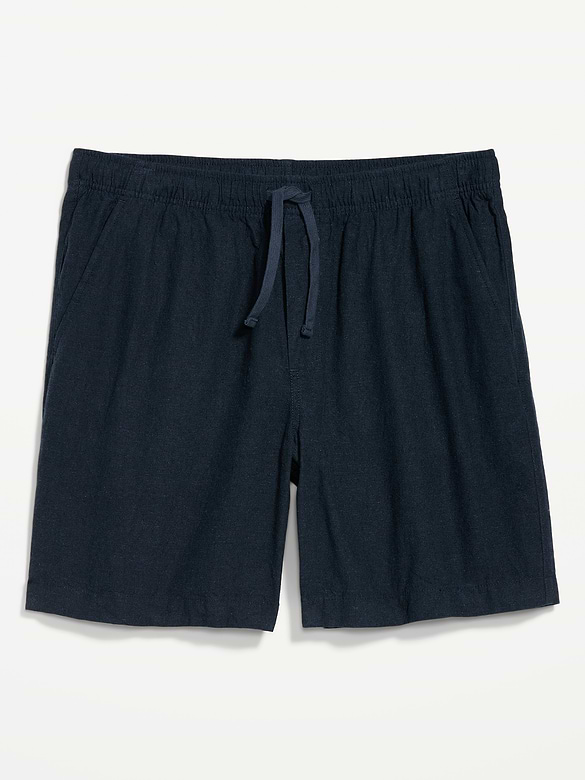 Short de jogging en mélange de lin, entrejambe de 18 cm