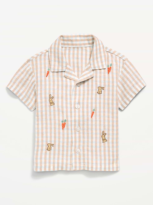 Striped Striped Linen-Blend Embroidered Shirt for Baby on clearance at Old Navy — 74% off