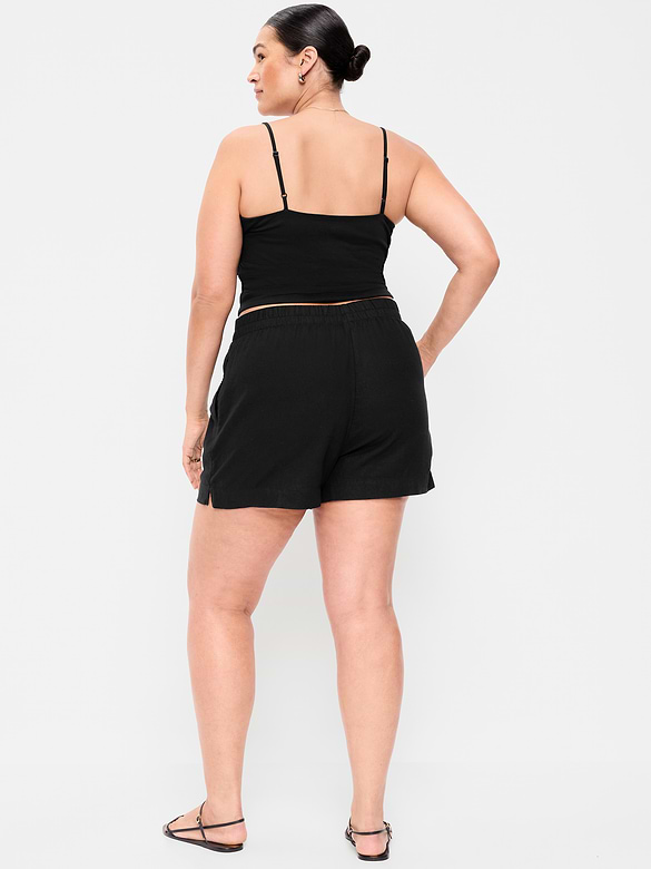 High-Waisted Beach Linen Pull-On Shorts