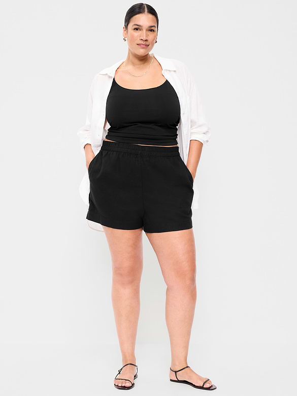 High-Waisted Beach Linen Pull-On Shorts