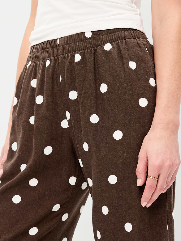 High-Waisted Linen-Blend Straight Ankle Pants