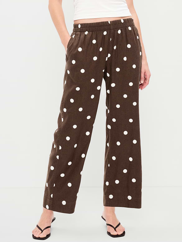 High-Waisted Linen-Blend Straight Ankle Pants