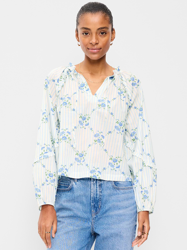 Image number 1 showing, Long-Sleeve Ruffle Trim Top