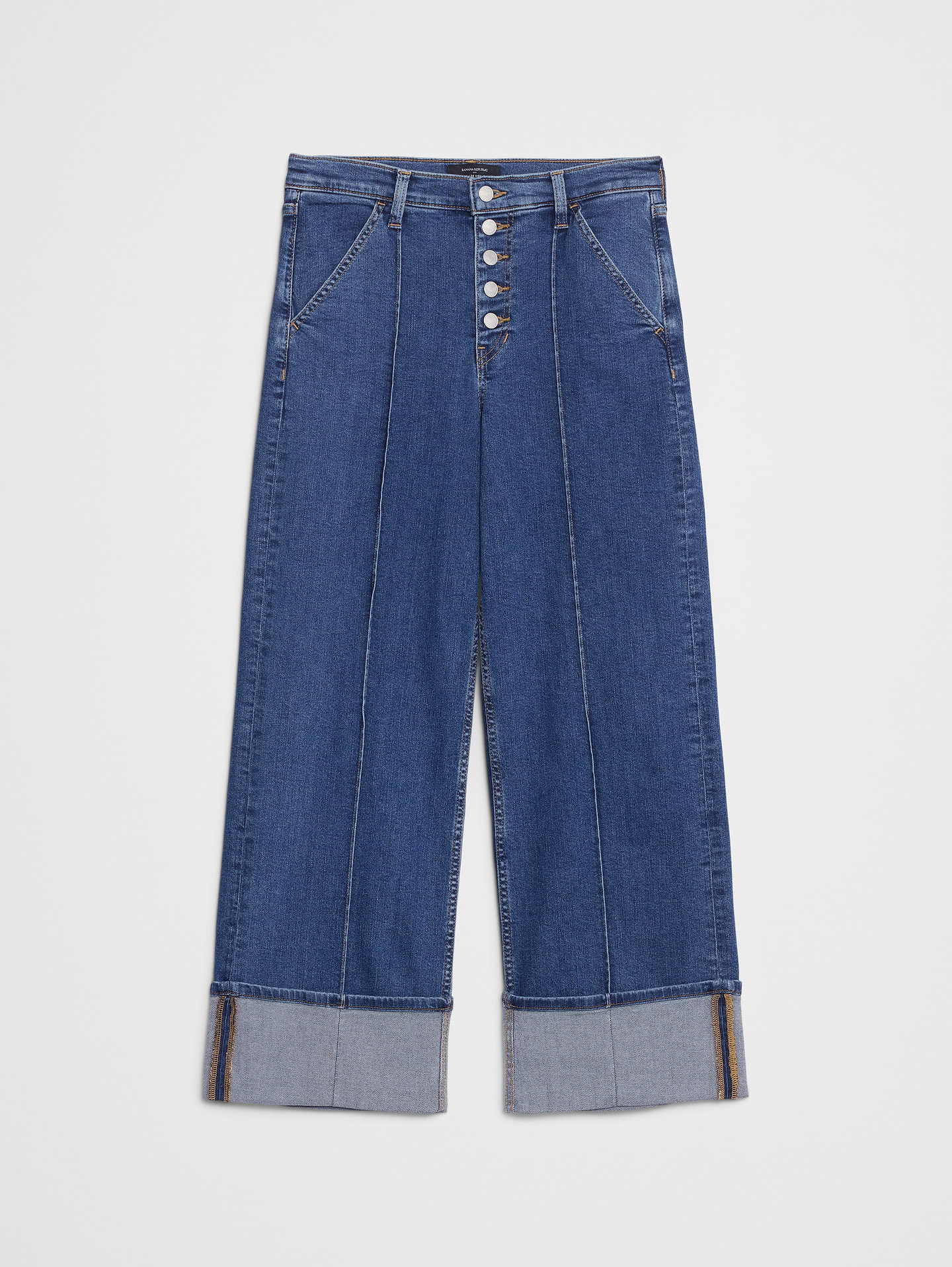Image number 4 showing, Wide-Leg High-Rise Pintuck Cuffed Jean