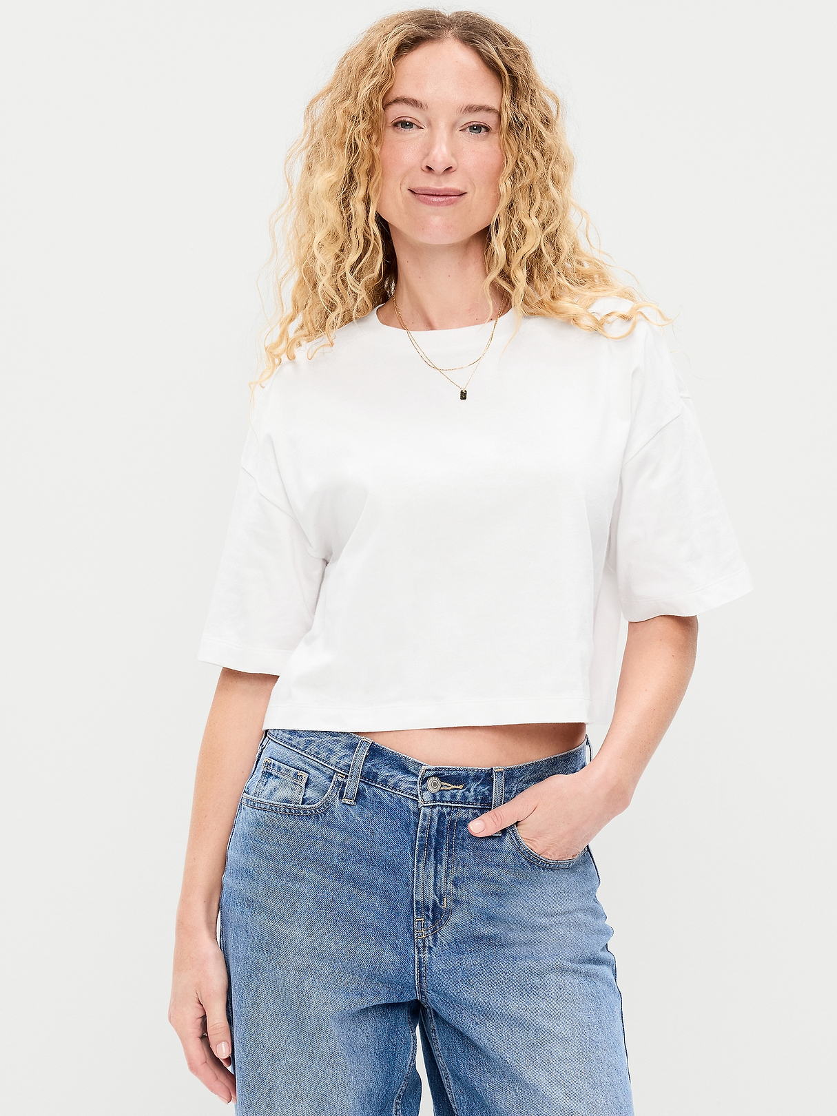Vintage Crew-Neck Oversized Crop T-Shirt | Old Navy