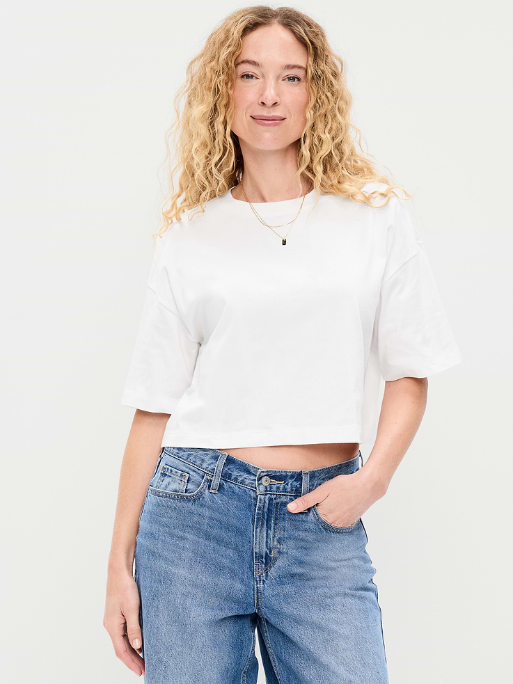 Image number 1 showing, Vintage Crew-Neck Oversized Crop T-Shirt