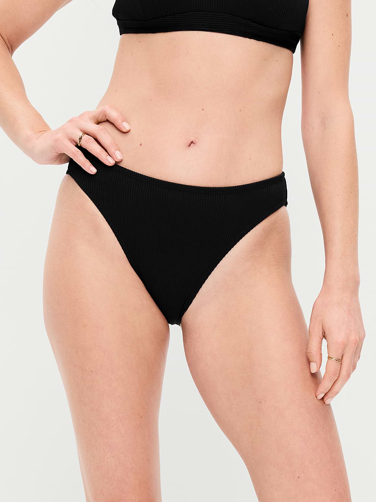 Image number 1 showing, Ribbed Mid-Rise Bikini Swim Bottoms