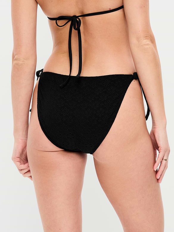 Eyelet String Bikini Swim Bottoms
