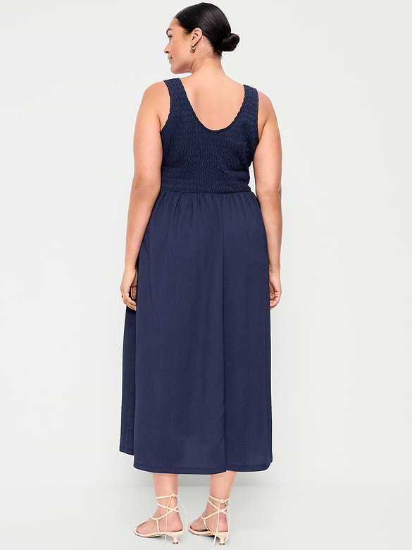 Fit & Flare Lightweight Smocked-Bodice Midi Dress