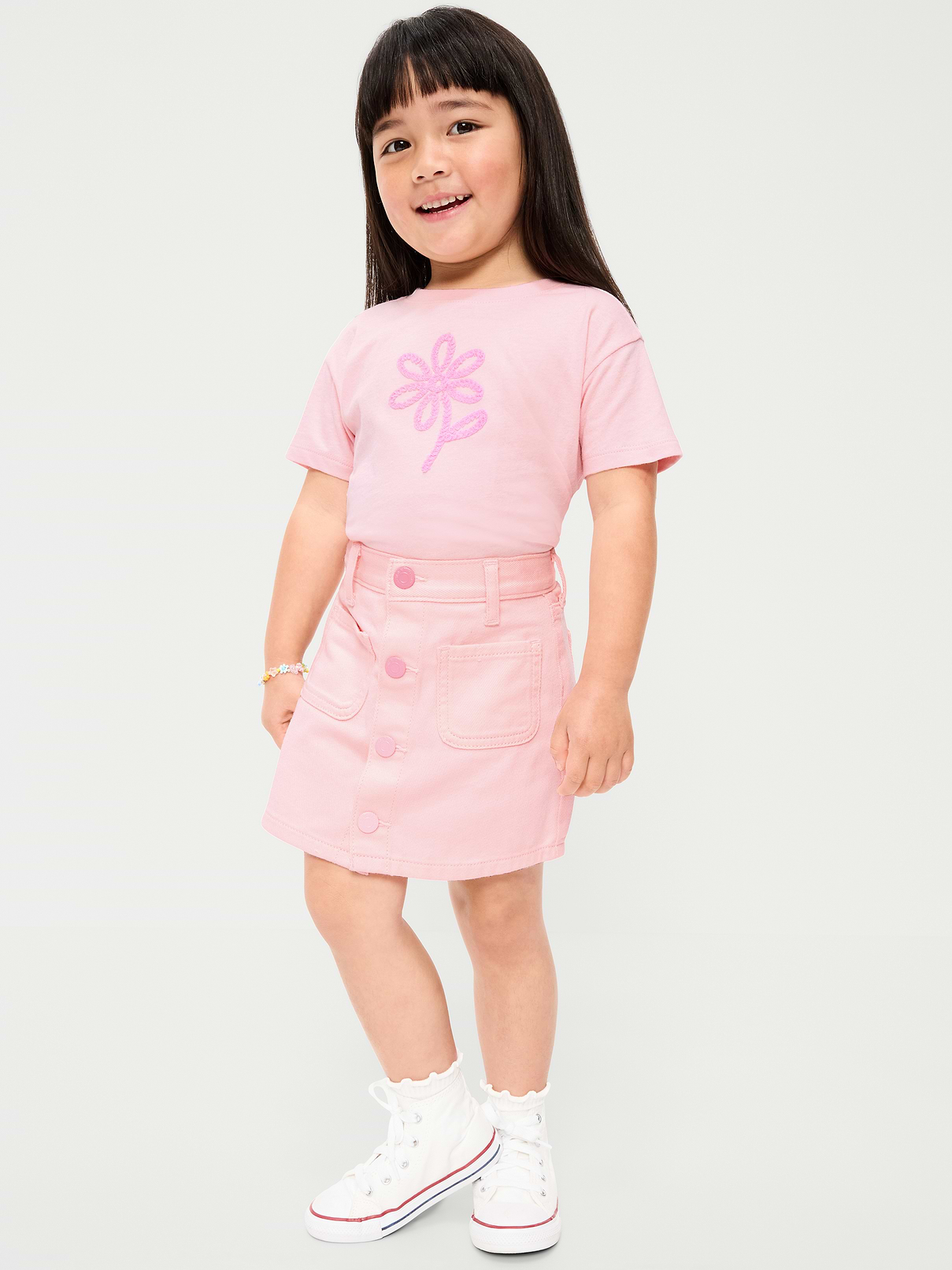 High-Waisted Button-Front Skirt for Toddler Girls