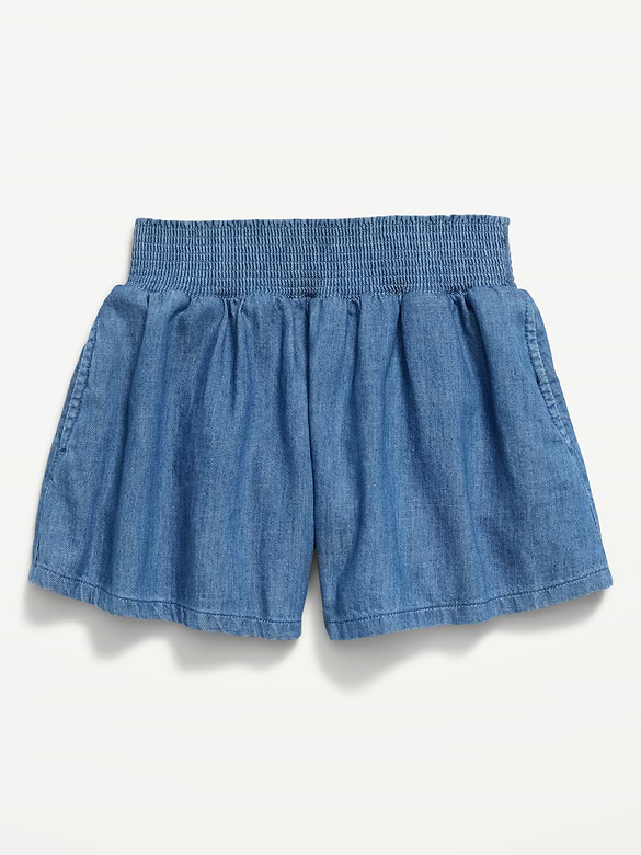 Smocked-Waist Chambray Shorts for Girls