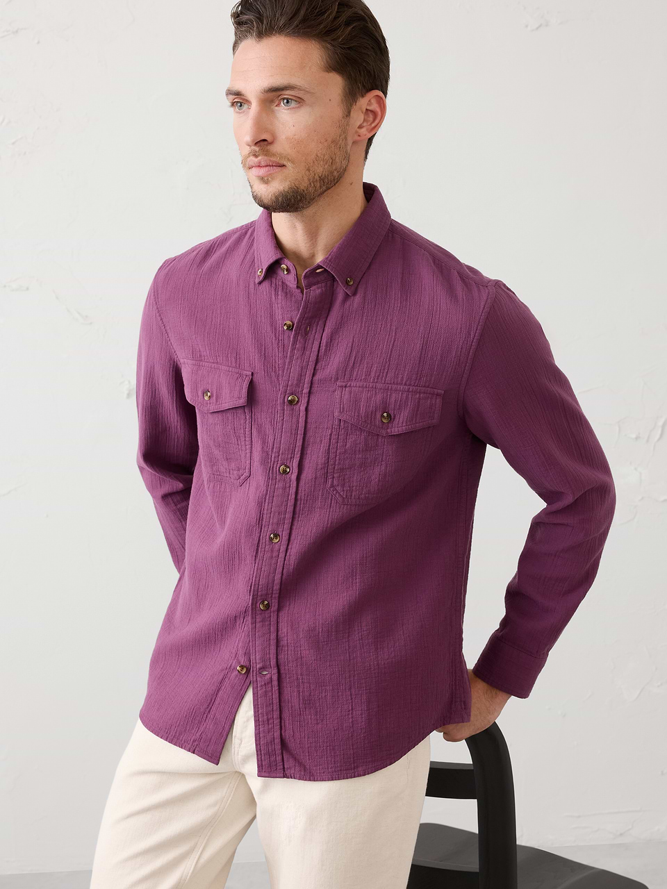 Banana Republic Factory Men's Standard-Fit Double Weave Shirt (Deep Amethyst)