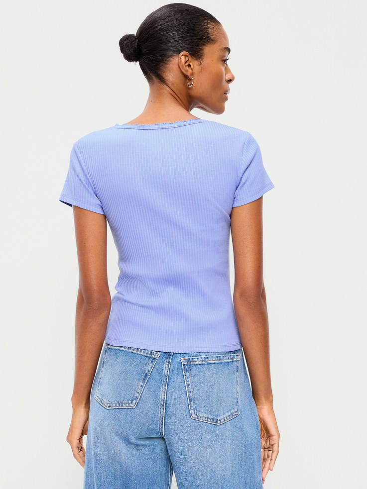Image number 2 showing, Lace-Trim Sweetheart-Neck Ribbed Top