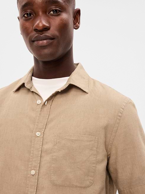linen blend dress shirt Stretch Button Through in White XL it delivers a clean AE Relaxed Fit Linen-Blend Button-Up