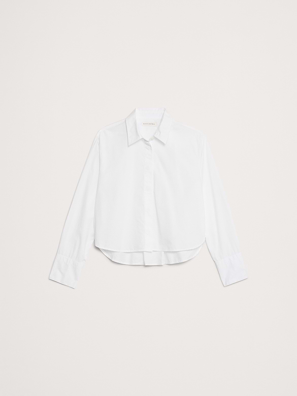 Cropped Cotton Poplin Shirt with Elbow Patches