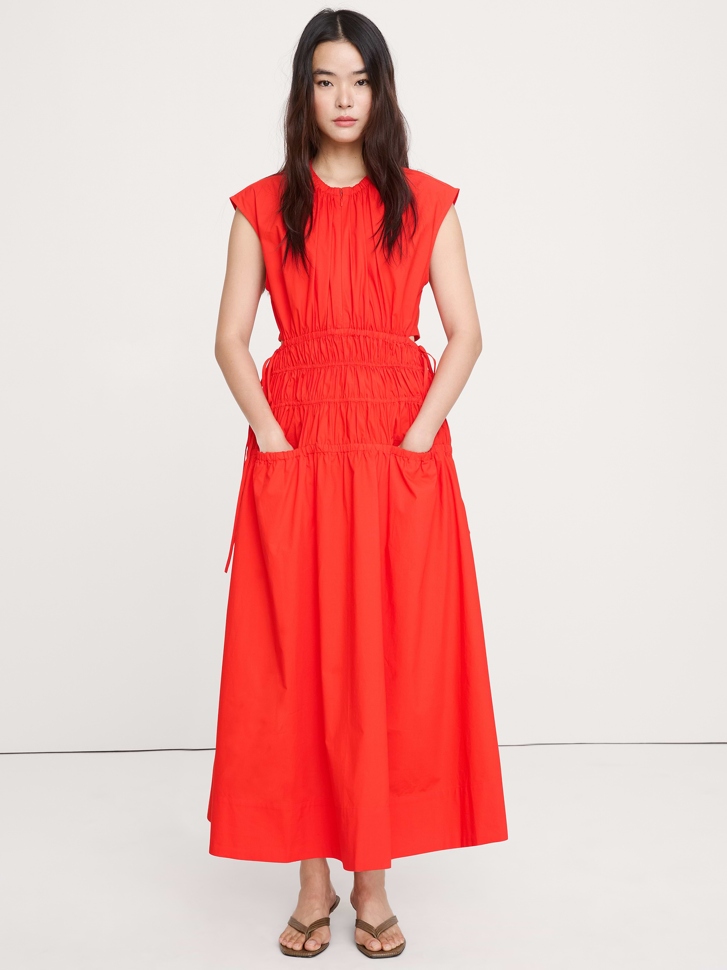 Image number 1 showing, Smocked Cotton Poplin Maxi Dress with Open Back