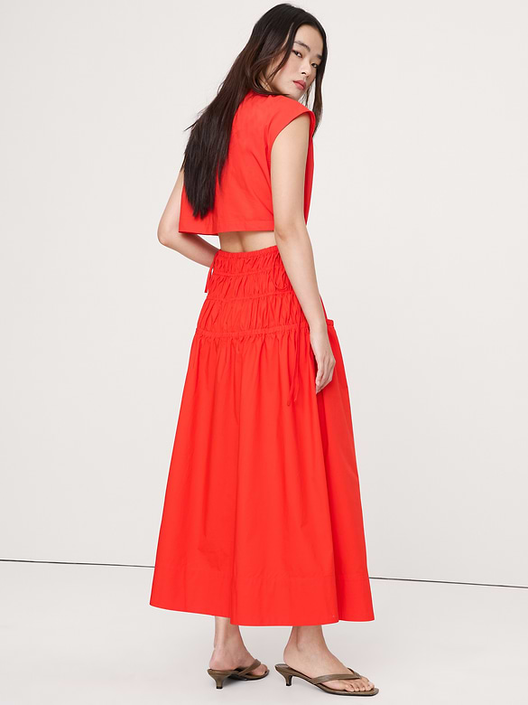 Smocked Cotton Poplin Maxi Dress with Open Back