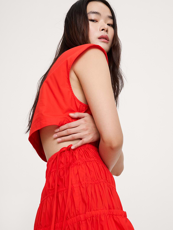 Smocked Cotton Poplin Maxi Dress with Open Back
