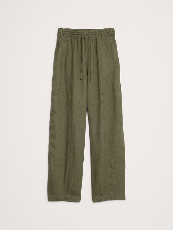 Barrel-Leg Linen Pull-On Pant