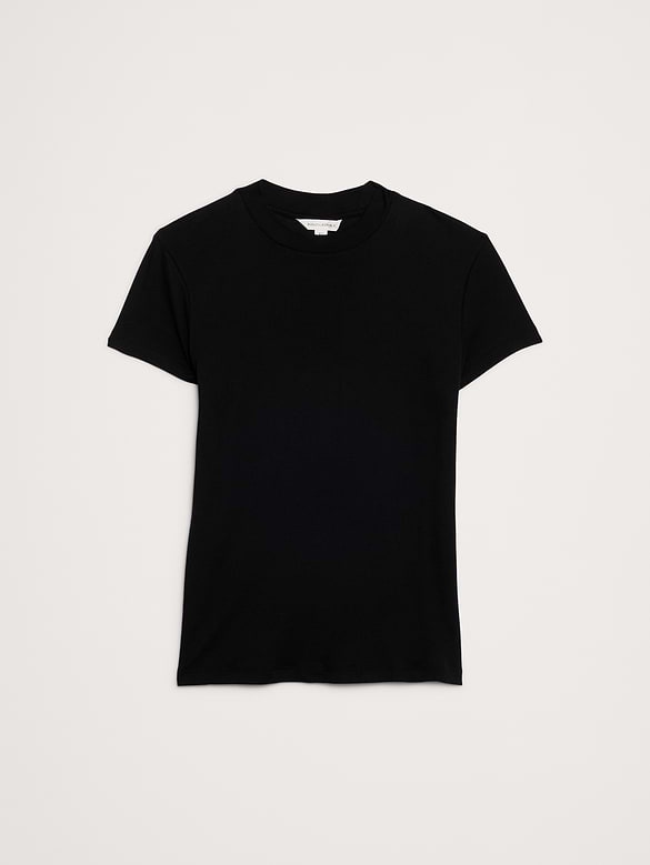Airy Cotton Mock-Neck T-Shirt