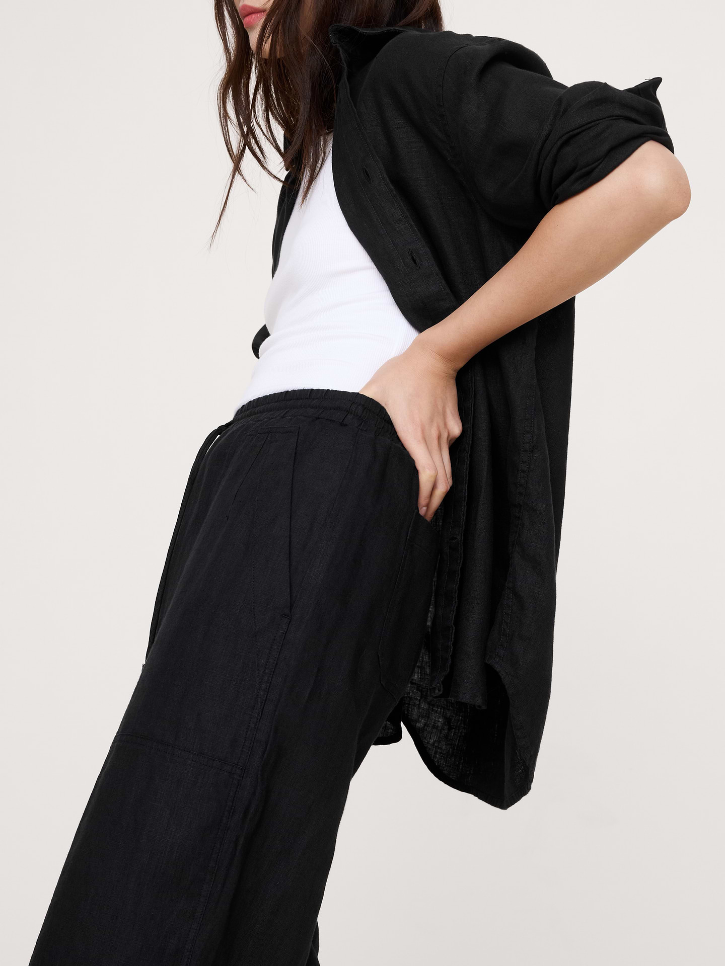 Image number 4 showing, Barrel-Leg Linen Pull-On Pant