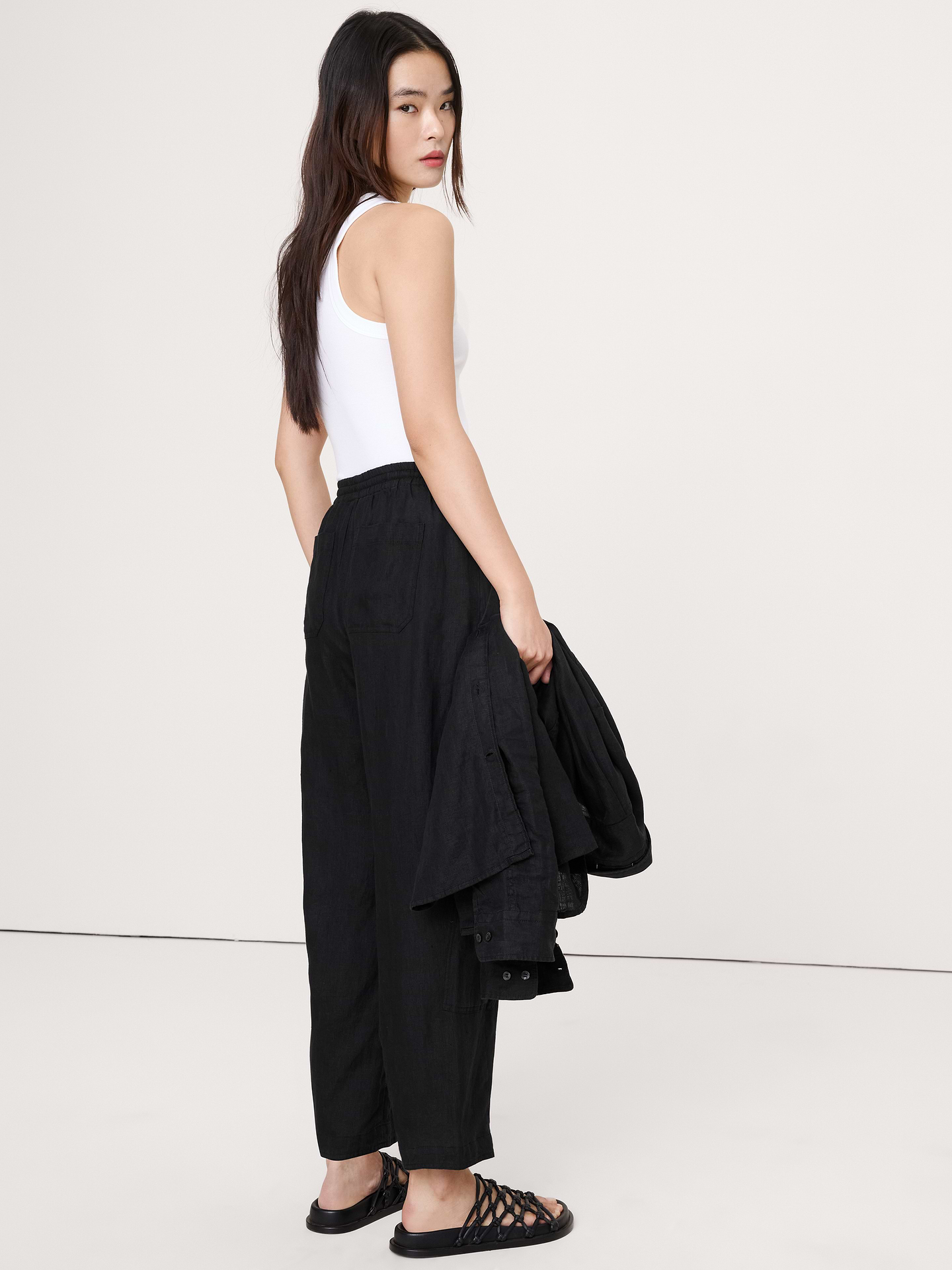 Image number 3 showing, Barrel-Leg Linen Pull-On Pant