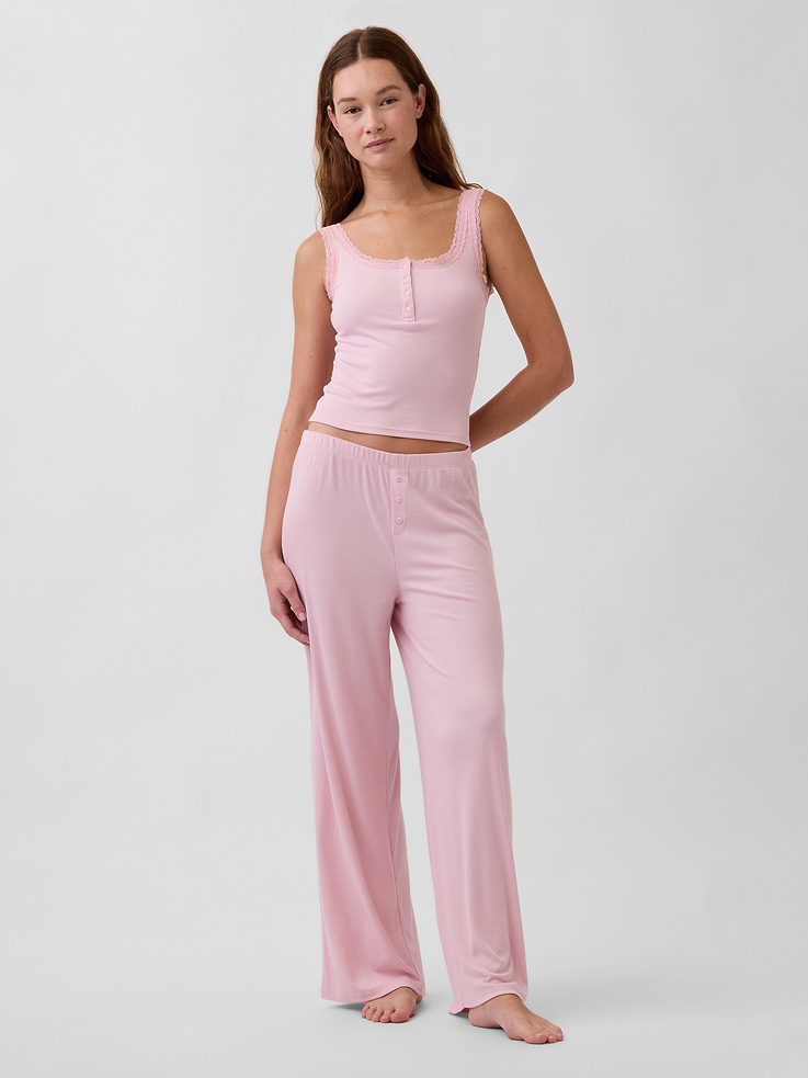 Image number 2 showing, Mini Rib Lace Henley PJ Tank Top