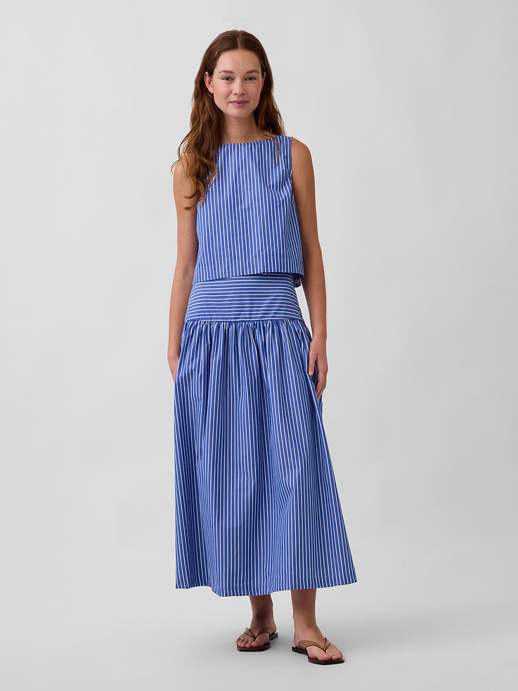 Image number 1 showing, Poplin Drop-Waist Maxi Skirt