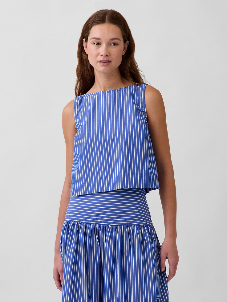 Image number 1 showing, Poplin Boatneck Shell Tank Top