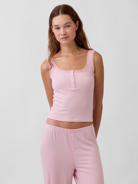 MiniRib Lace Henley PJ Tank Top