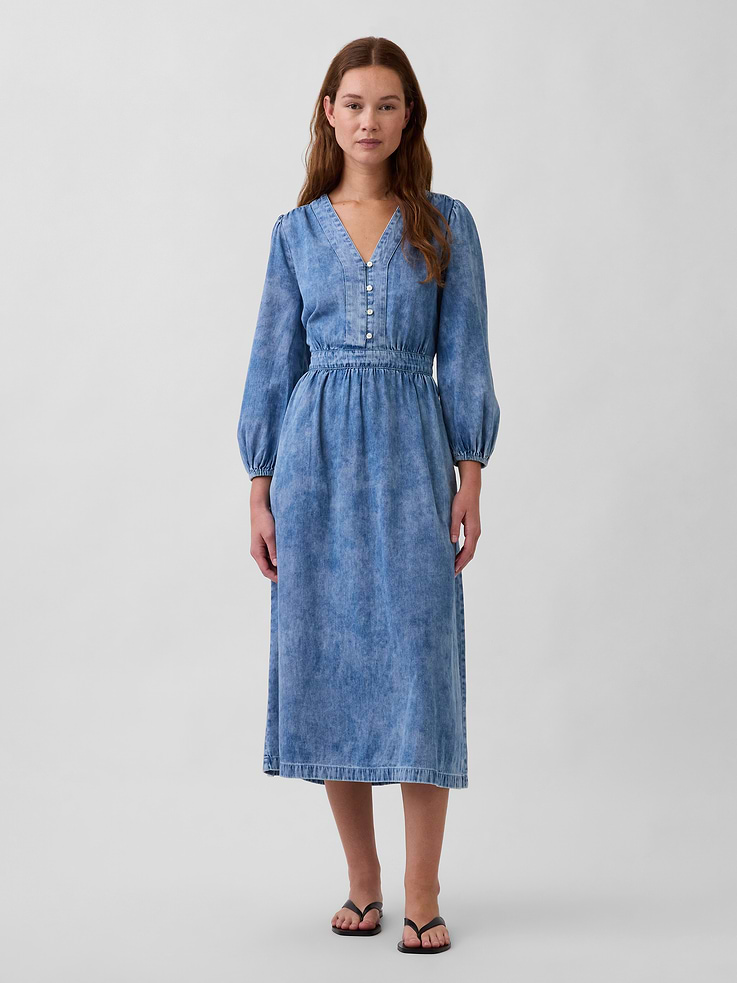 Image number 1 showing, Denim Pieced-Waist Midi Dress