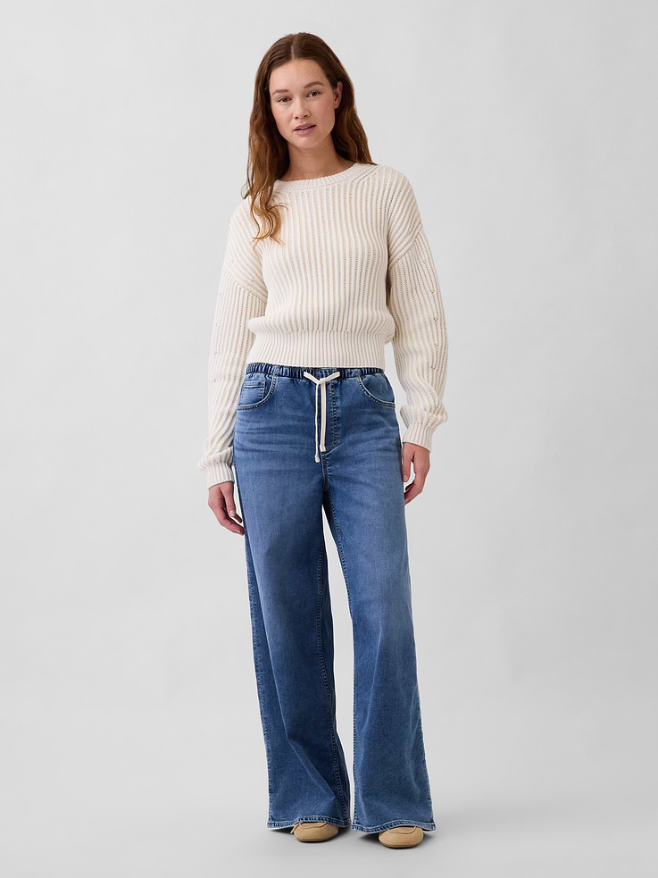Image number 1 showing, Mid Rise Knit Easy Baggy Jeans