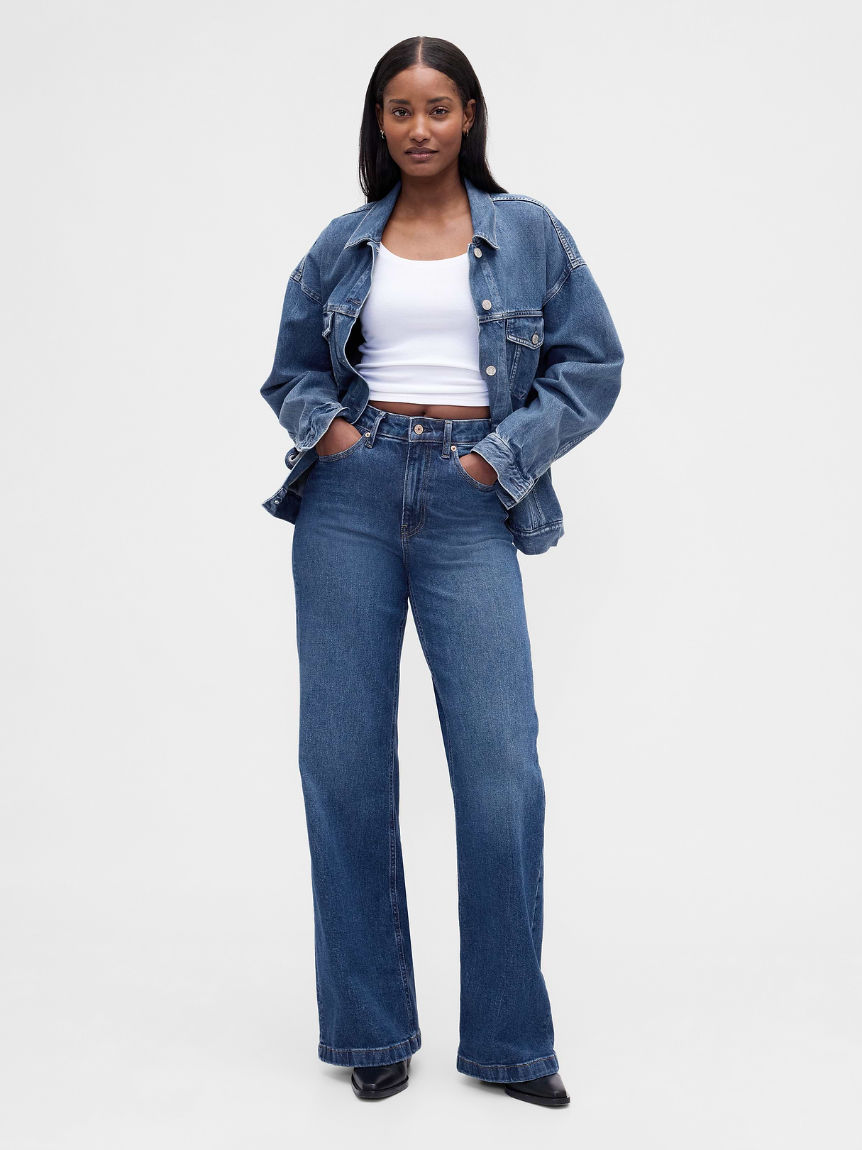 Curvy High Rise Stride Wide-Leg Jeans - Dark indigo by Gap