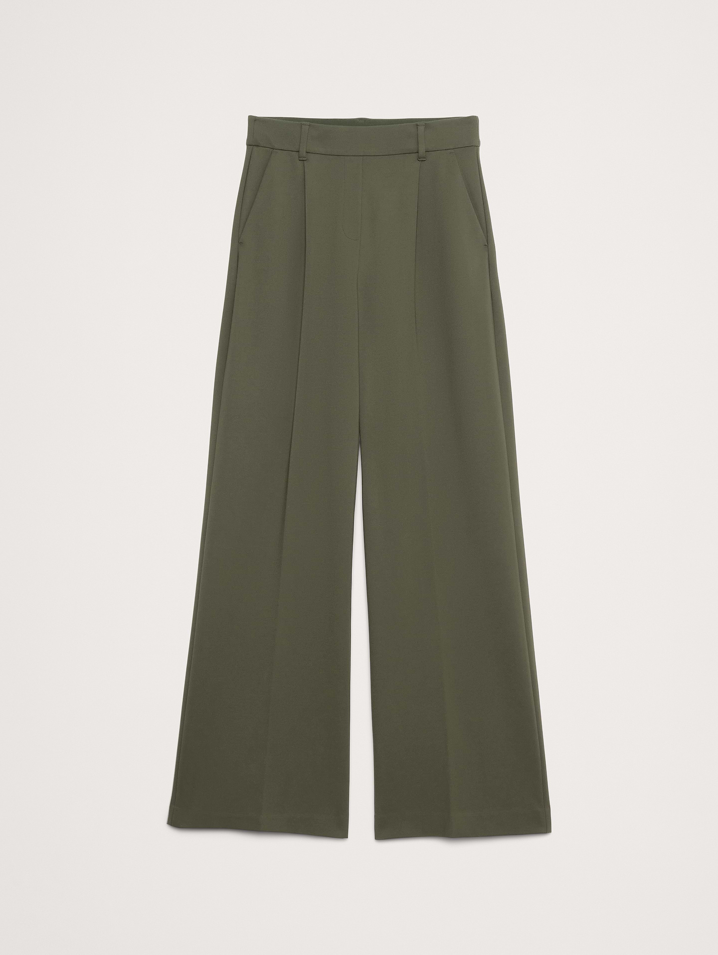 L'image numéro 8 présente Pantalon à taille haute élastique, jambe large, en tricot point de Rome fluide