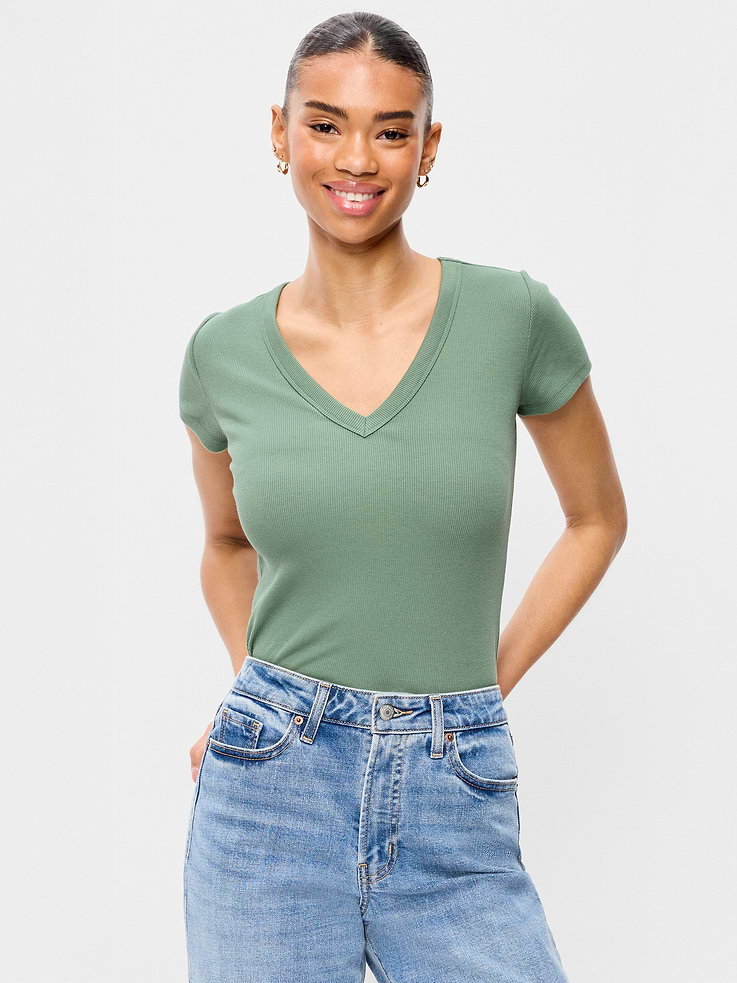 Image number 1 showing, Snug V-Neck Crop T-Shirt