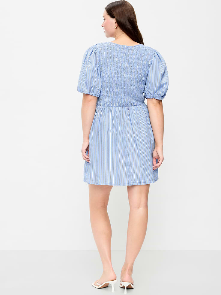 Image number 9 showing, Smocked Puff-Sleeve Flare Mini Dress