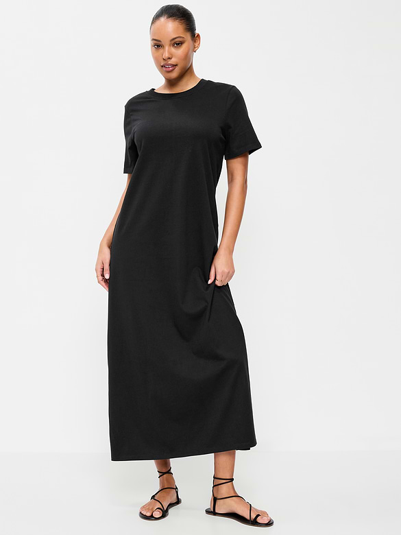 Vintage Crew-Neck Maxi Dress