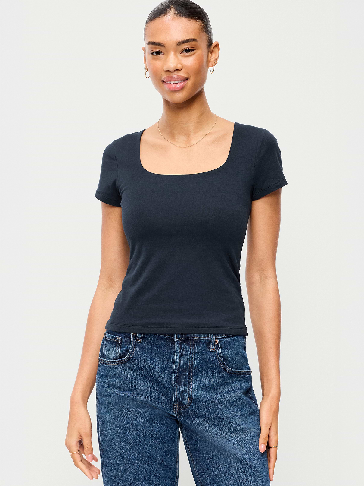 Hug Double-Layer Scoop-Neck Top