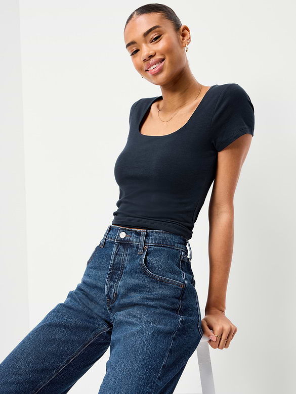 Hug Double-Layer Scoop-Neck Top