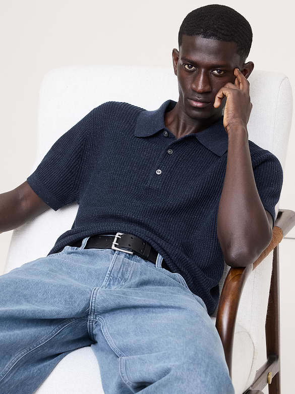 Chandail polo en lin et coton