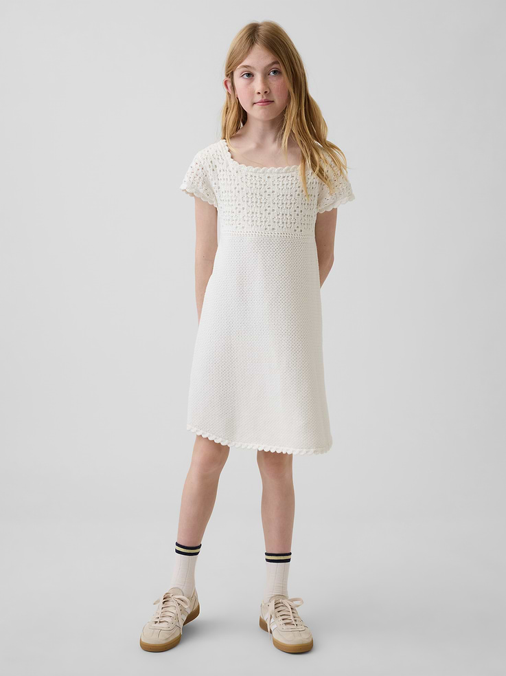Image number 1 showing, Kids 100% Cotton Crochet Sweater Dress
