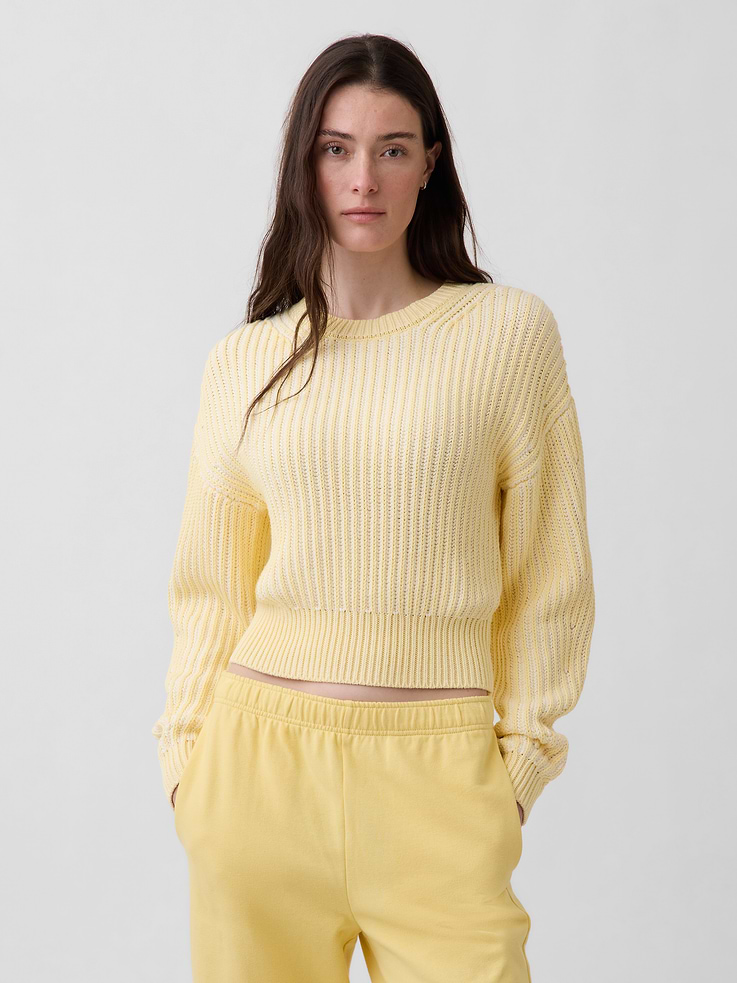 Image number 1 showing, 100% Cotton Barrel-Sleeve Crop Sweater