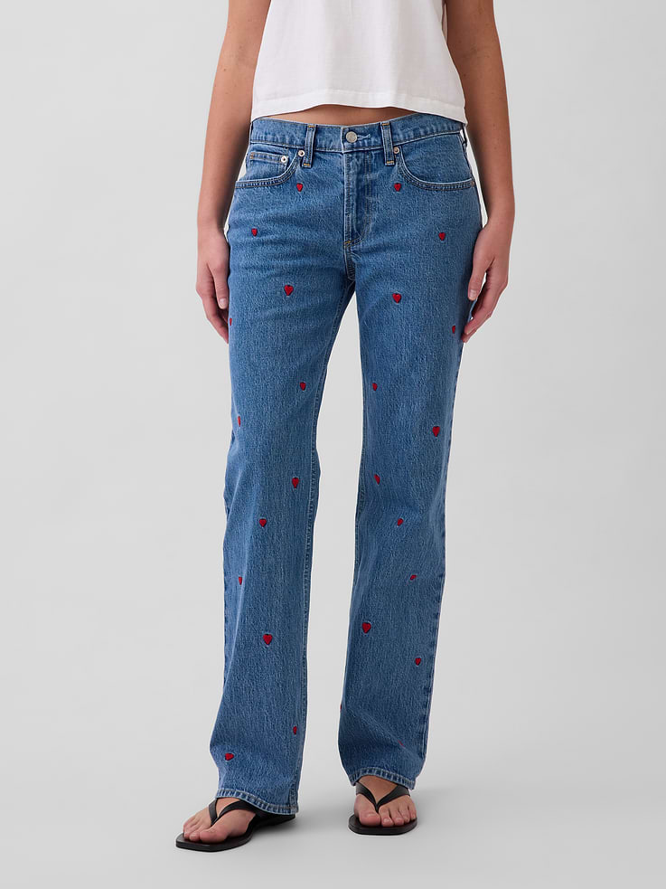 Image number 2 showing, Mid Rise Embroidered Relaxed Straight Jeans