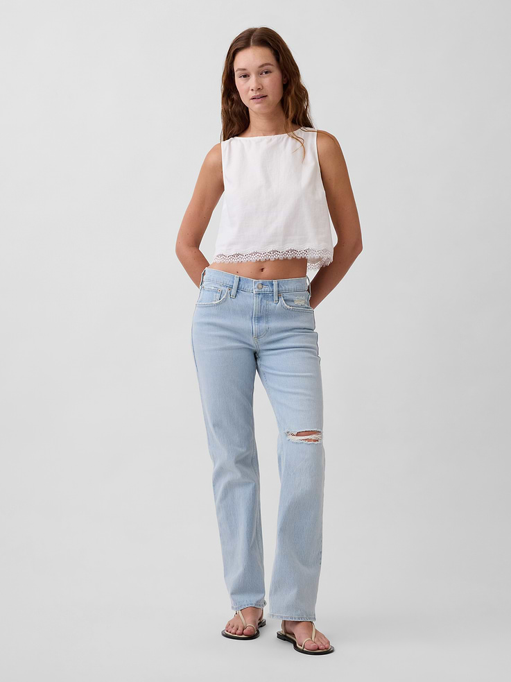 Image number 2 showing, Linen-Blend Lace-Hem Crop Shell Top