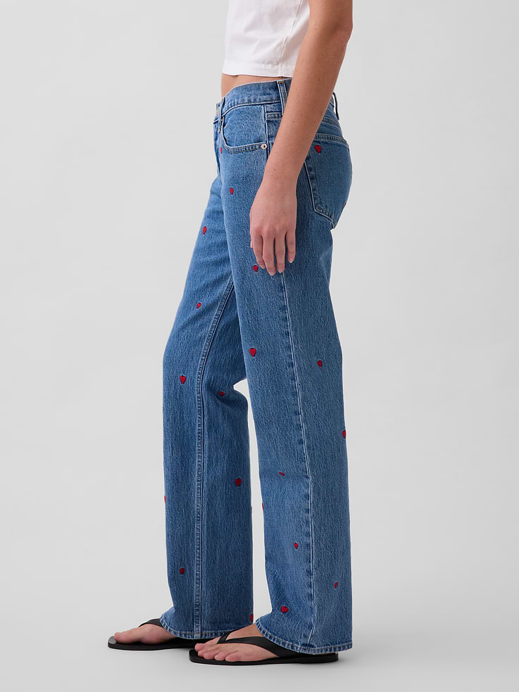 Image number 3 showing, Mid Rise Embroidered Relaxed Straight Jeans
