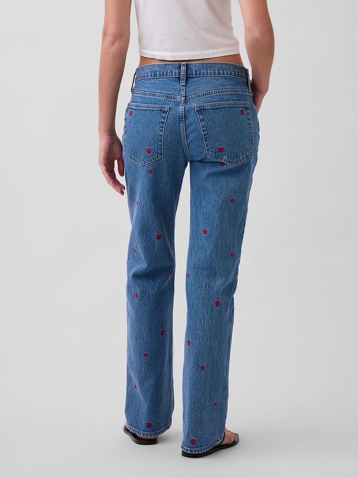 Image number 4 showing, Mid Rise Embroidered Relaxed Straight Jeans